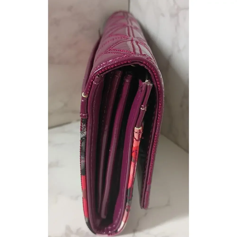 SHARIF Quilted Floral & Plum Patent Leather Wallet/Crossbody - EUC